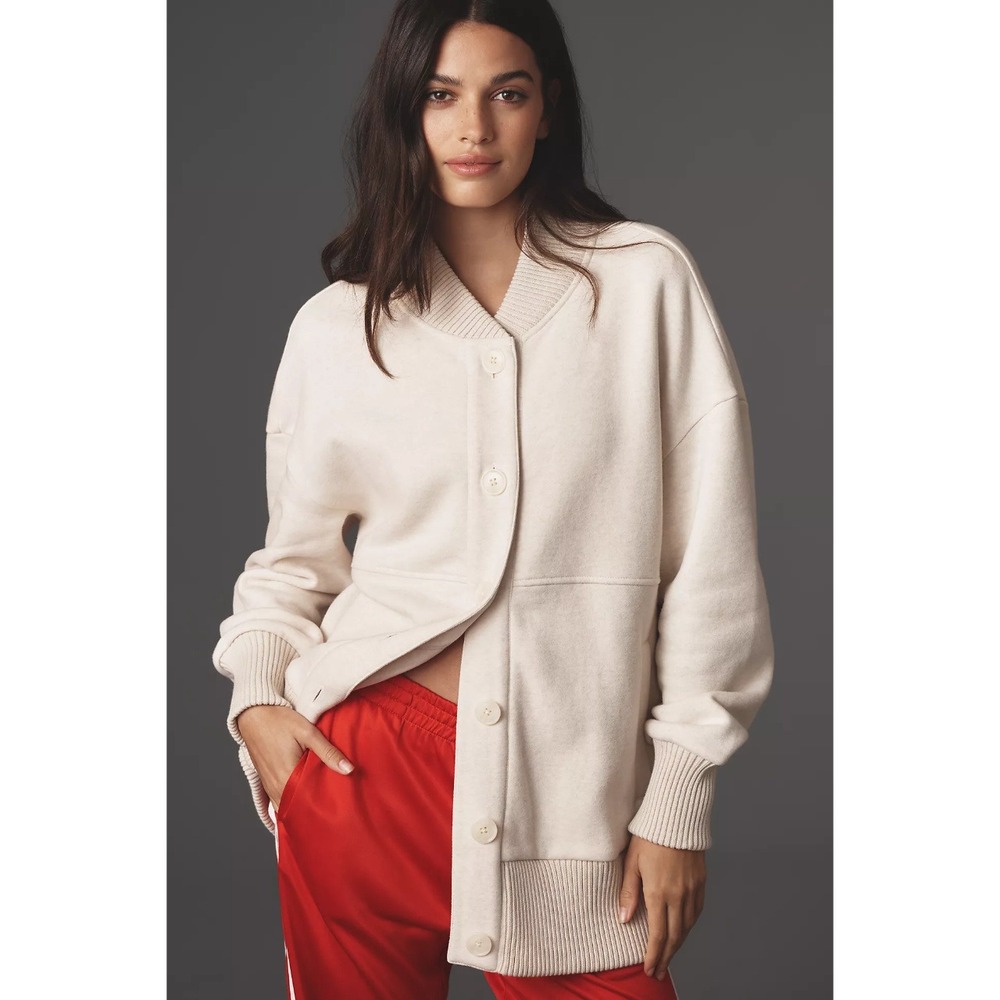 Varley Sawyer Long Sleeve Button Front Sweater Beige Women XS